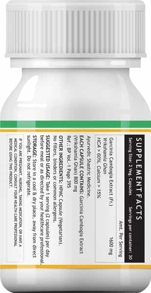 Inlife Pure Garcinia Cambogia Fruit 60% Hca Weight Management Herbs 1600Mg - 60 Vegetarian Capsules
