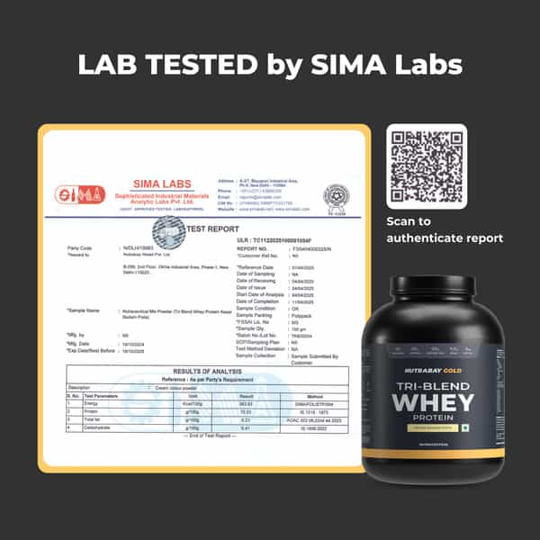 Nutrabay Gold Tri Blend Whey Protein Powder - 25G Protein | 5.5G Bcaa - 2Kg | Kesar Badam Pista