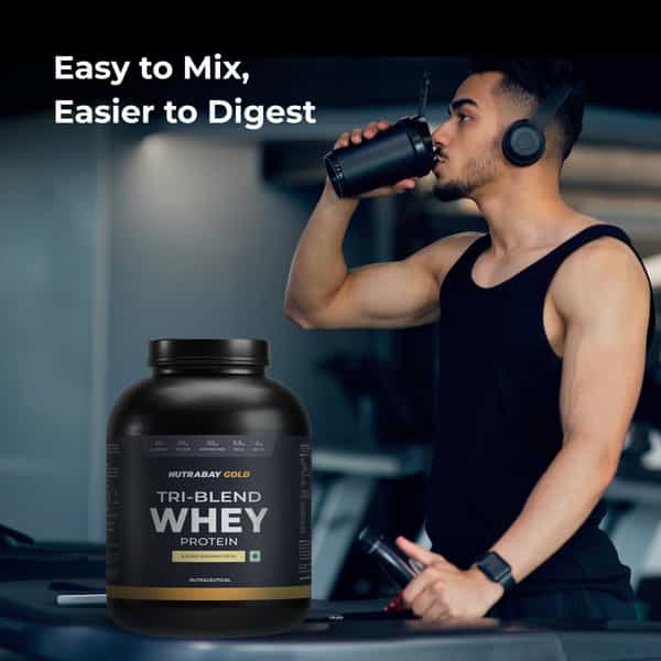 Nutrabay Gold Tri Blend Whey Protein Powder - 25G Protein | 5.5G Bcaa - 2Kg | Kesar Badam Pista