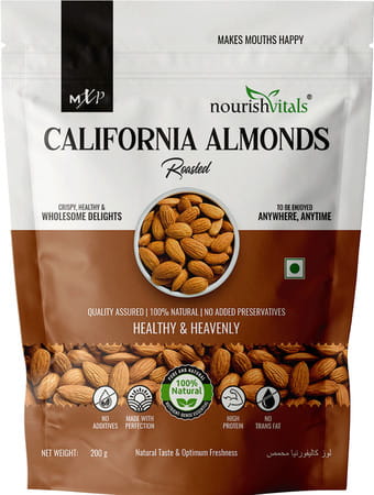 Nourishvitals California Roasted Almonds Superior Quality No Added Oil 200gm