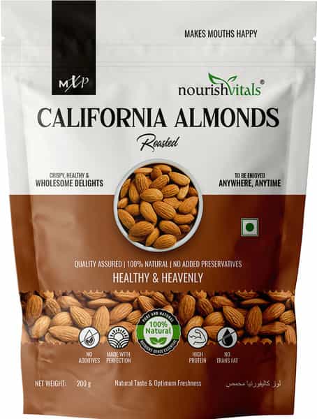 Nourishvitals California Roasted Almonds Superior Quality No Added Oil 200Gm