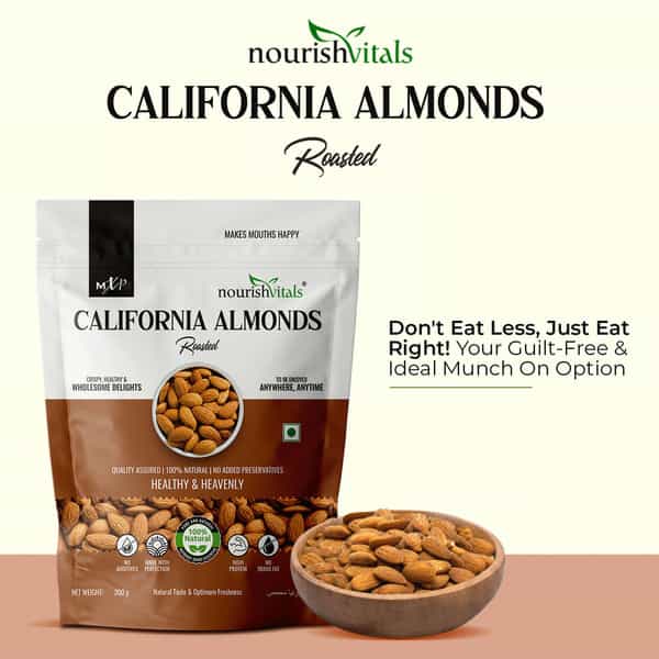 Nourishvitals California Roasted Almonds Superior Quality No Added Oil 200Gm