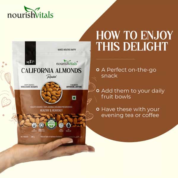 Nourishvitals California Roasted Almonds Superior Quality No Added Oil 200Gm