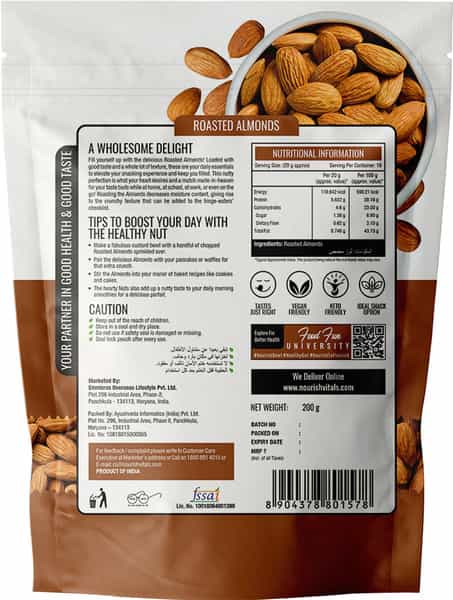 Nourishvitals California Roasted Almonds Superior Quality No Added Oil 200Gm