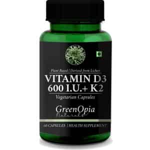 Greenopia Vitamin D3 600 Iu With K2 | Plant Based Lichen 60 Liquid Filled Vegetarian Capsules