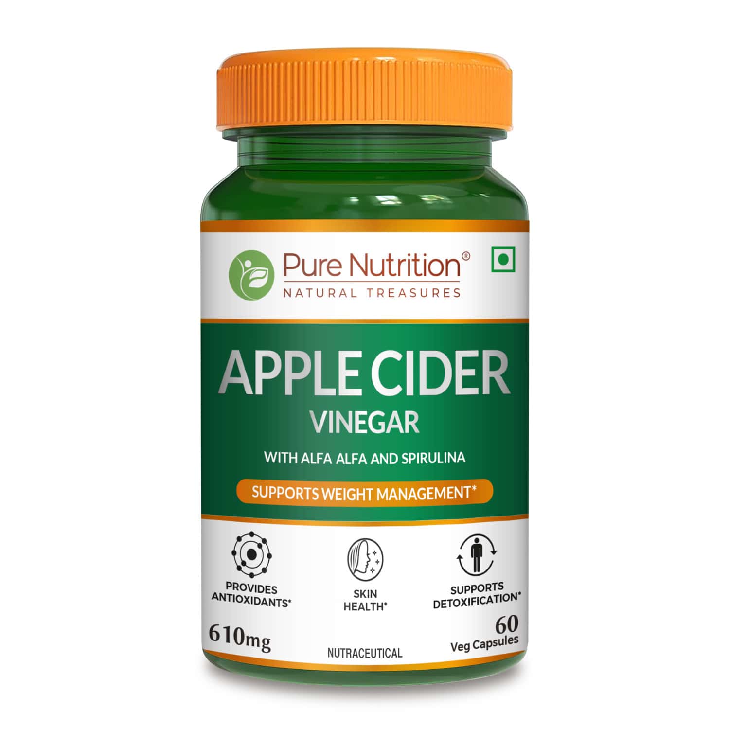 Pure Nutrition Apple Cider Vinegar L Apple Cider Vinegar Capsules For Weight Management 60 Veg Caps