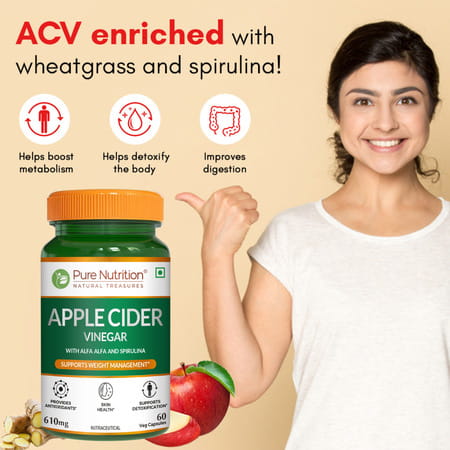 Pure Nutrition Apple Cider Vinegar L Apple Cider Vinegar Capsules For Weight Management 60 Veg Caps