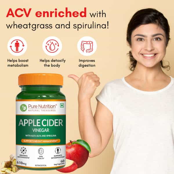 Pure Nutrition Apple Cider Vinegar L Apple Cider Vinegar Capsules For Weight Management 60 Veg Caps
