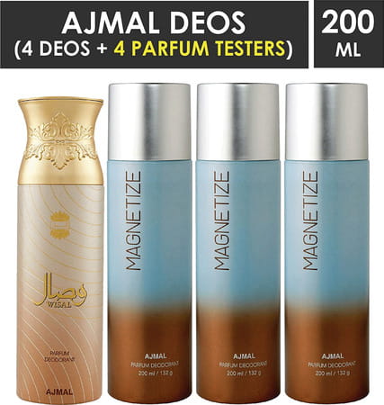 Ajmal 1 Wisal For Women And 3 Magnetize For Men & Women Deodorants Each 200ml Pack Of 4
