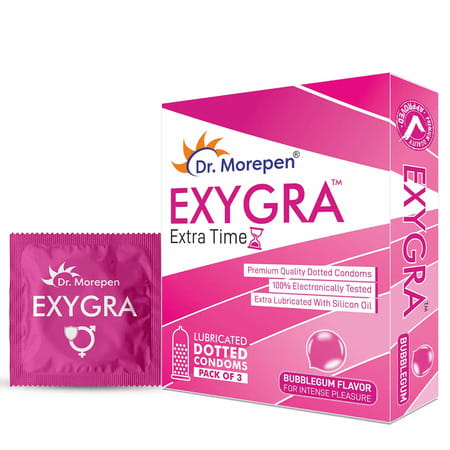 Dr. Morepen Exygra Extra Time Dotted | Bubblegum | Condom | 10 No'S