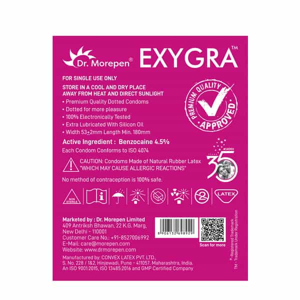 Dr. Morepen Exygra Extra Time Dotted | Bubblegum | Condom | 10 No's
