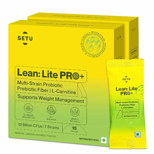 Setu Lean Lite Pro+ Gut Health Powder | Prebiotic & Probiotic Supplement - 15 Sachets (Pack Of 2)