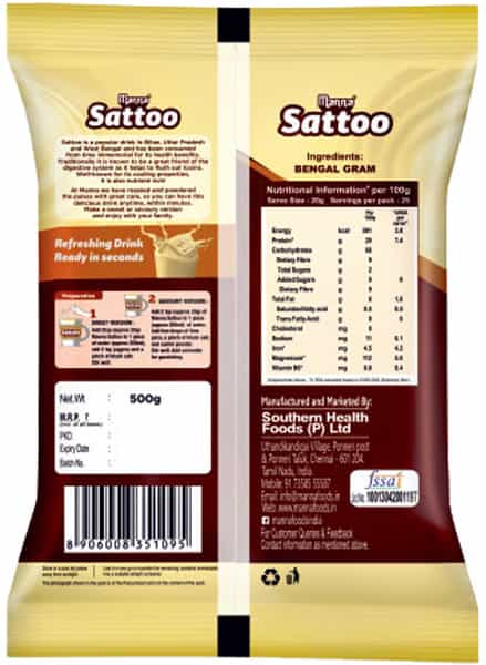 Manna Sattoo 500G Pouch | Indian Protein Mix With High Fibre Roasted Chick Peas Flour