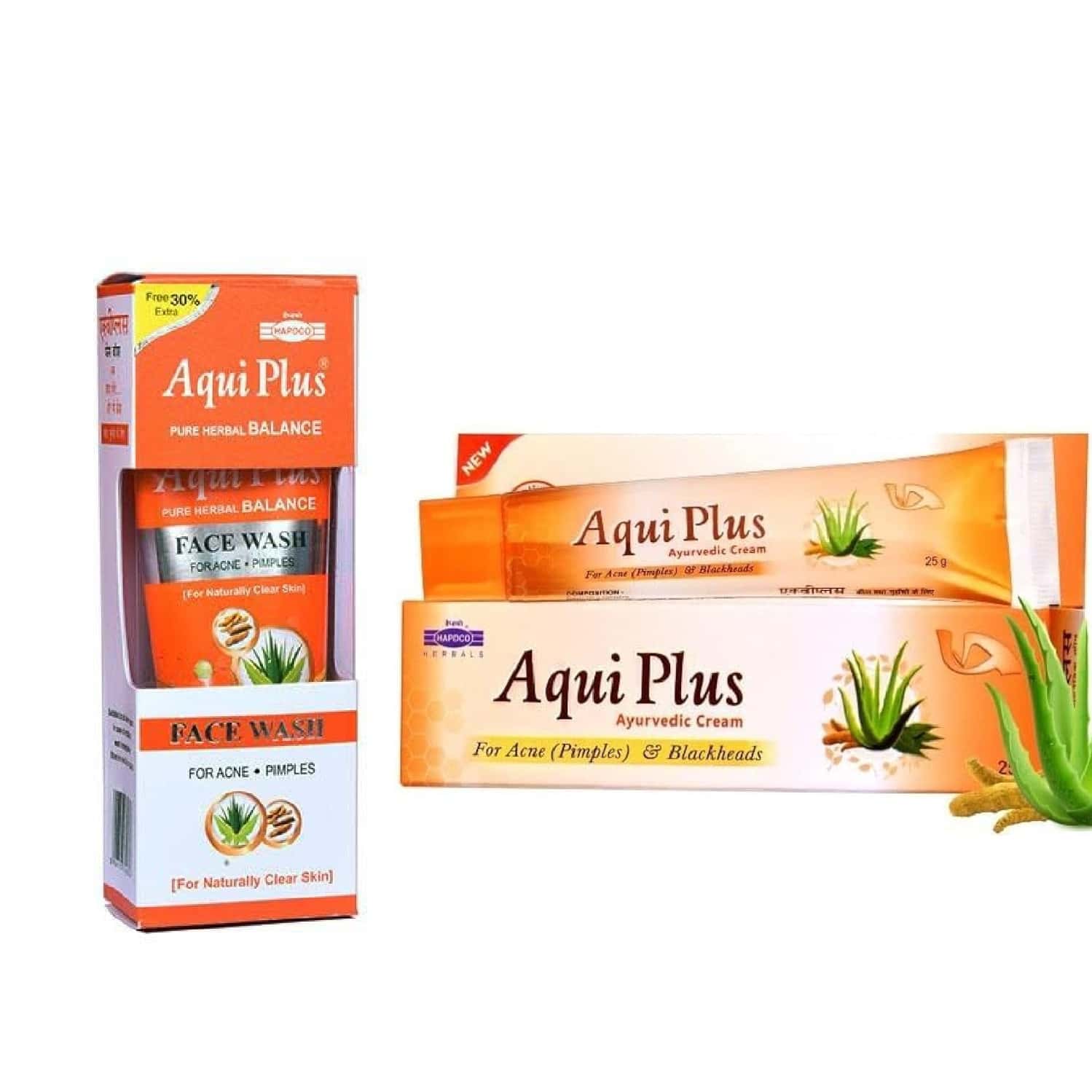 Hapdco Aqui Plus - Herbal Anti Pimples Cream + Facewash (25gm + 65ml)