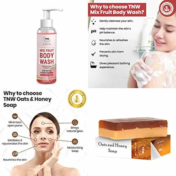 Tnw The Natural Wash Mix Fruit Body Wash And Oats & Honey Soap For Dry Skin | Combo