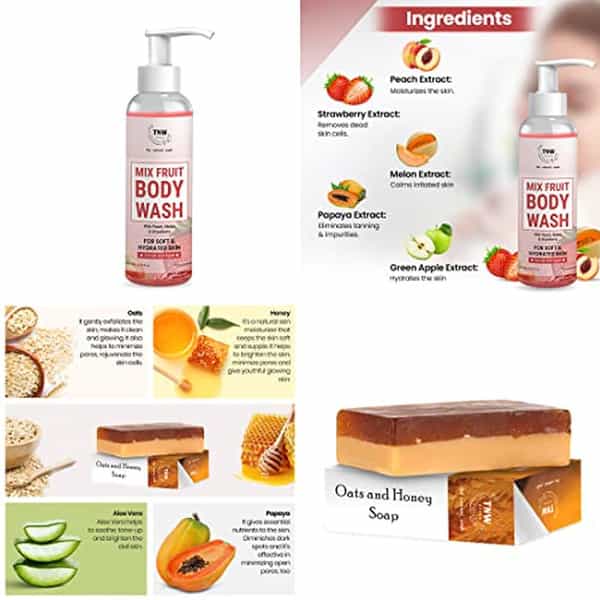 Tnw The Natural Wash Mix Fruit Body Wash And Oats & Honey Soap For Dry Skin | Combo