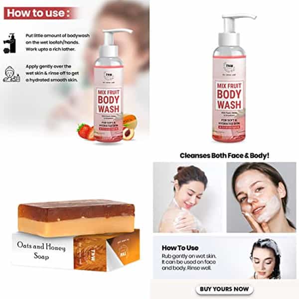 Tnw The Natural Wash Mix Fruit Body Wash And Oats & Honey Soap For Dry Skin | Combo
