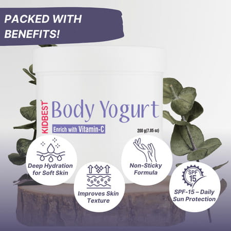 Healthbest Kidbest Body Yogurt For Kids|Spf-15|L-Glutathione Vitamin-C & E Kojic Acid (200g)