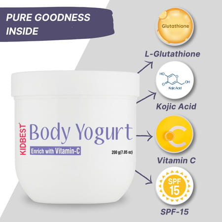 Healthbest Kidbest Body Yogurt For Kids|Spf-15|L-Glutathione Vitamin-C & E Kojic Acid (200g)