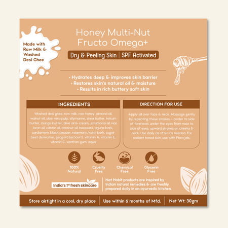 Nat Habit Honey Multi-Nut Face Moisturizer Malai | Day Cream For Dry Skin & Sensitive Skin - 30G