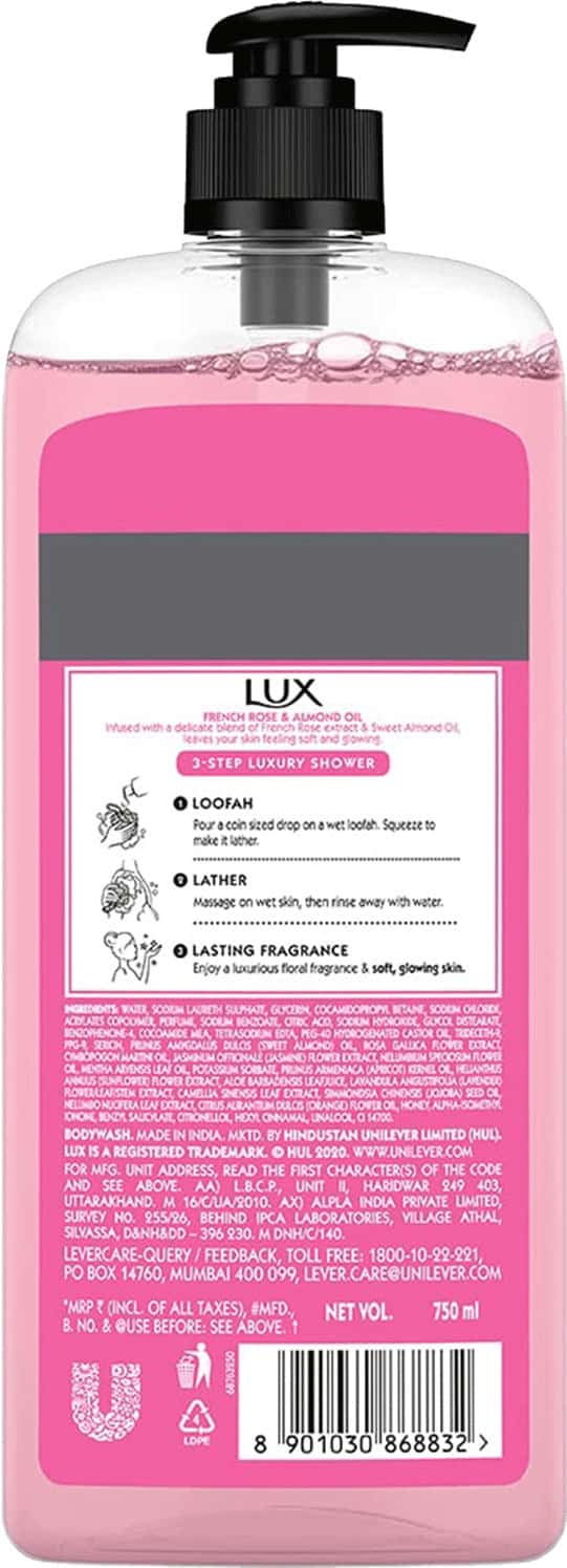 Buy LUX BODY WASH SOFT SKIN FRENCH ROSE & ALMOND OIL BOTTLE OF 750ML