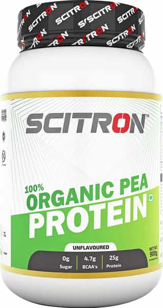 Scitron 100% Organic Pea Protein (25G Protein, 4.7G Bcaas, 0G Sugar, 30 Servings)|900G, Unflavoured