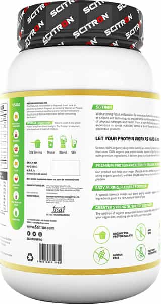 Scitron 100% Organic Pea Protein (25G Protein, 4.7G Bcaas, 0G Sugar, 30 Servings)|900G, Unflavoured