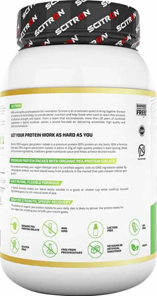Scitron 100% Organic Pea Protein (25G Protein, 4.7G Bcaas, 0G Sugar, 30 Servings)|900G, Unflavoured