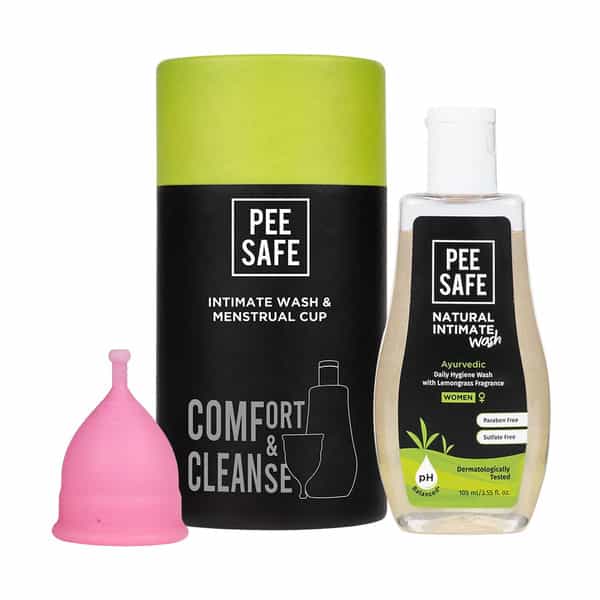 Peesafe Menstrual Hygiene Combo Reusable Menstrual Cups (Medium) & Feminine Intimate Wash 105Ml