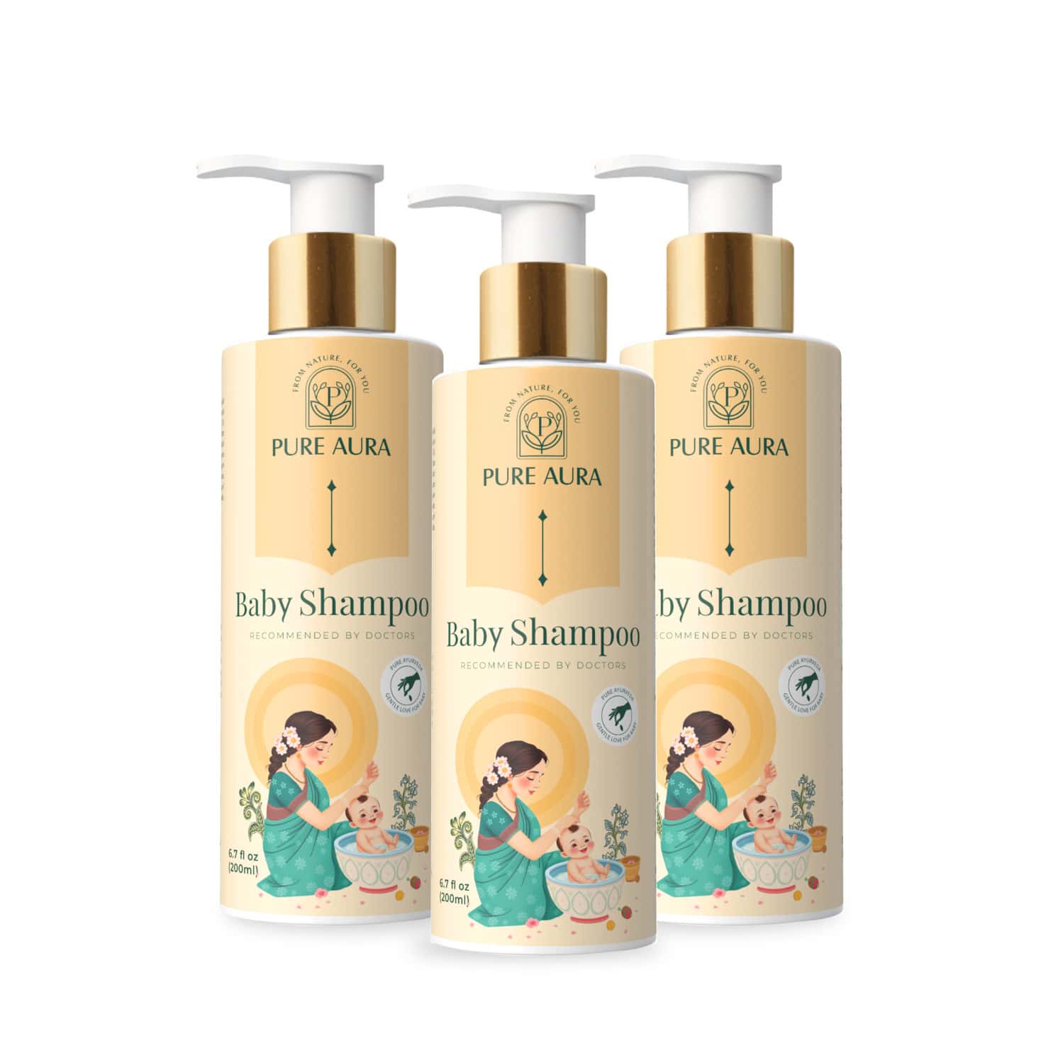 Pure Aura Baby Shampoo Infused With 10 Ayurvedic Natural Herbs 200ml Pack Of 3