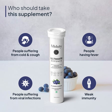 Miduty Ultimate Defence-Immunity Booster - Vit C-Zinc -Elderberry Extract- Effervescent - 20 Tablets