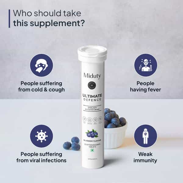 Miduty Ultimate Defence-Immunity Booster - Vit C-Zinc -Elderberry Extract- Effervescent - 20 Tablets