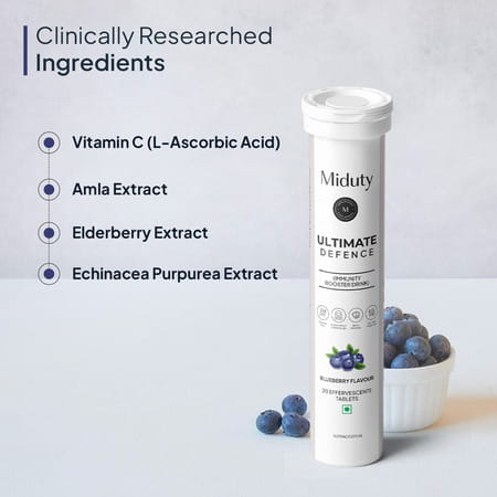 Miduty Ultimate Defence-Immunity Booster - Vit C-Zinc -Elderberry Extract- Effervescent - 20 Tablets