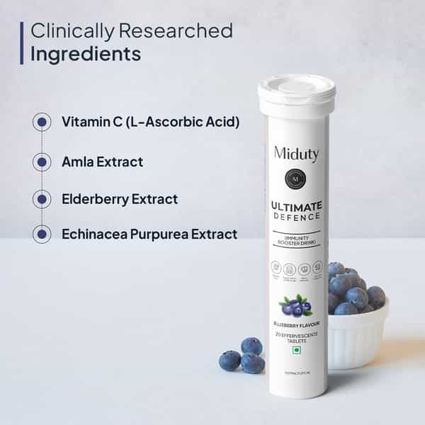 Miduty Ultimate Defence-Immunity Booster - Vit C-Zinc -Elderberry Extract- Effervescent - 20 Tablets
