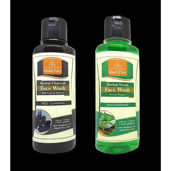 Khadi Pure Herbal Neem & Charcoal Face Wash (210Ml) Pack Of 2 (420Ml)