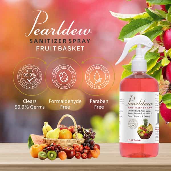Pearldew Sanitizer Spray (Fruit Basket) 500 Ml | Aloe & Neem | Paraben Free (Pack Of 2)