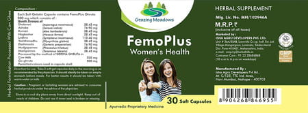 Grazing Meadows Femo Plus 30 Capsules Ayurvedic Herbal Formulation For Women'S Health (Pack Of 4)