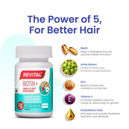 Revital Biotin + With Amla And Dht Blockers For Hair Growth Bottle 50 Tablets