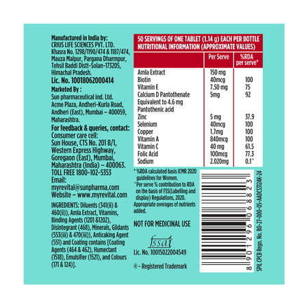 Revital Biotin + With Amla And Dht Blockers For Hair Growth Bottle 50 Tablets