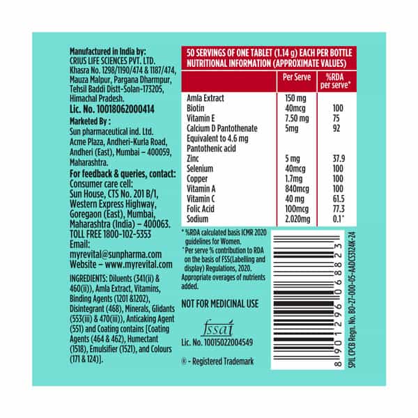 Revital Biotin + With Amla And Dht Blockers For Hair Growth Bottle 50 Tablets