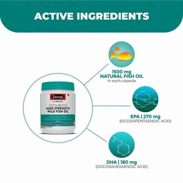 Swisse Ultiboost Odourless Strength Wild Fish Oil -Omega 3 -Heart Brain & Eye Health- 200 Caps