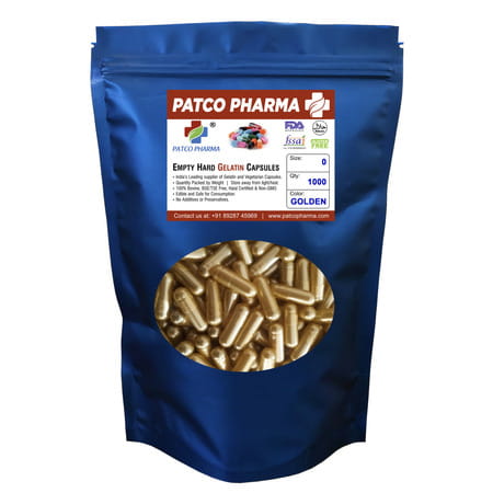 Patco Pharma - Size 0 Golden Empty Gelatin Pill Capsule | Diy Powder Filling (Pack Of 10000)