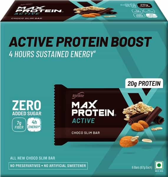 Ritebite Max Protein Active Choco Slim Nutrition Bar (67Gm X 6) Box Of 402 G