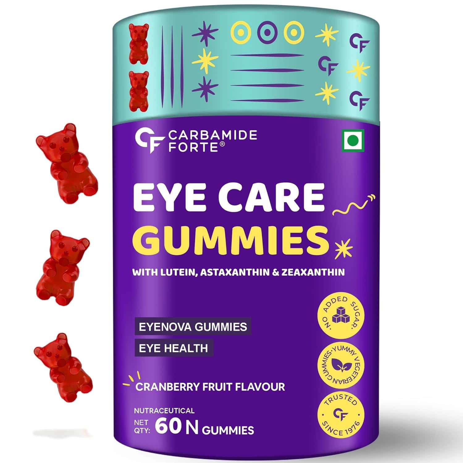 Carbamide Forte Eye Care Cranberry Fruit Flavour With Lutein|Astaxanthin| Zeaxanthin Gummies 60 No'S