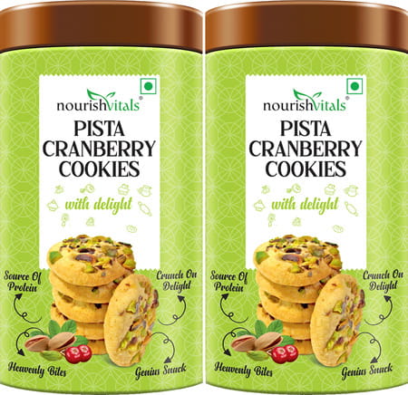 Nourishvitals Pista Cranberry Cookies Crunchy Delights Genius Snack 120g X Pack Of 2