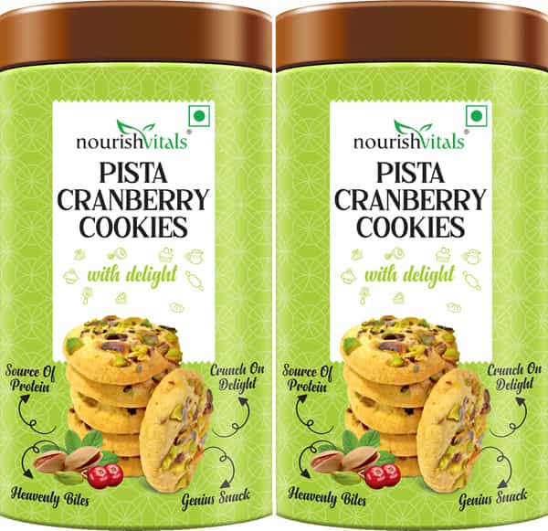 Nourishvitals Pista Cranberry Cookies Crunchy Delights Genius Snack 120G X Pack Of 2