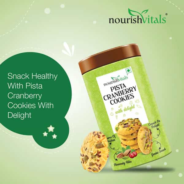 Nourishvitals Pista Cranberry Cookies Crunchy Delights Genius Snack 120G X Pack Of 2