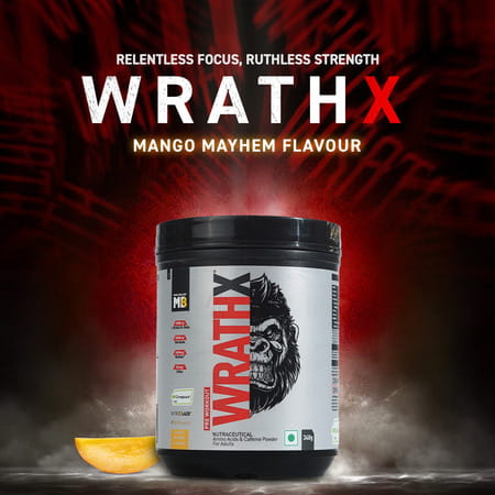 Muscleblaze Pre Workout Wrathx With Creapure | Nitroblaze & Bioperine (Mango Mayhem | 340g)