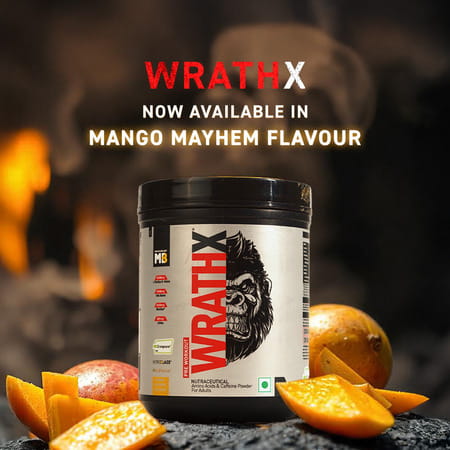 Muscleblaze Pre Workout Wrathx With Creapure | Nitroblaze & Bioperine (Mango Mayhem | 340g)