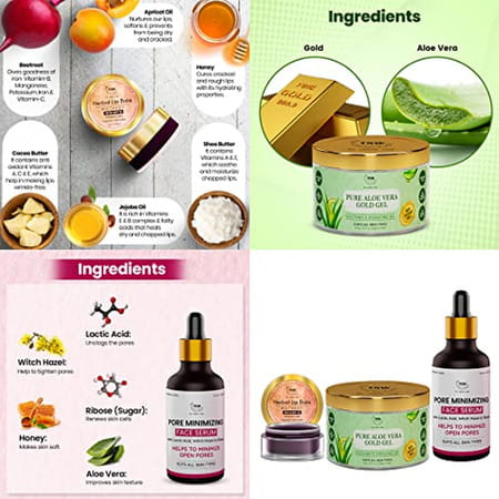 Tnw-The Natural Wash Combo Of 3 With Glow Face Serum | Pure Aloe Vera Gold Gel & Beetroot Lip Balm